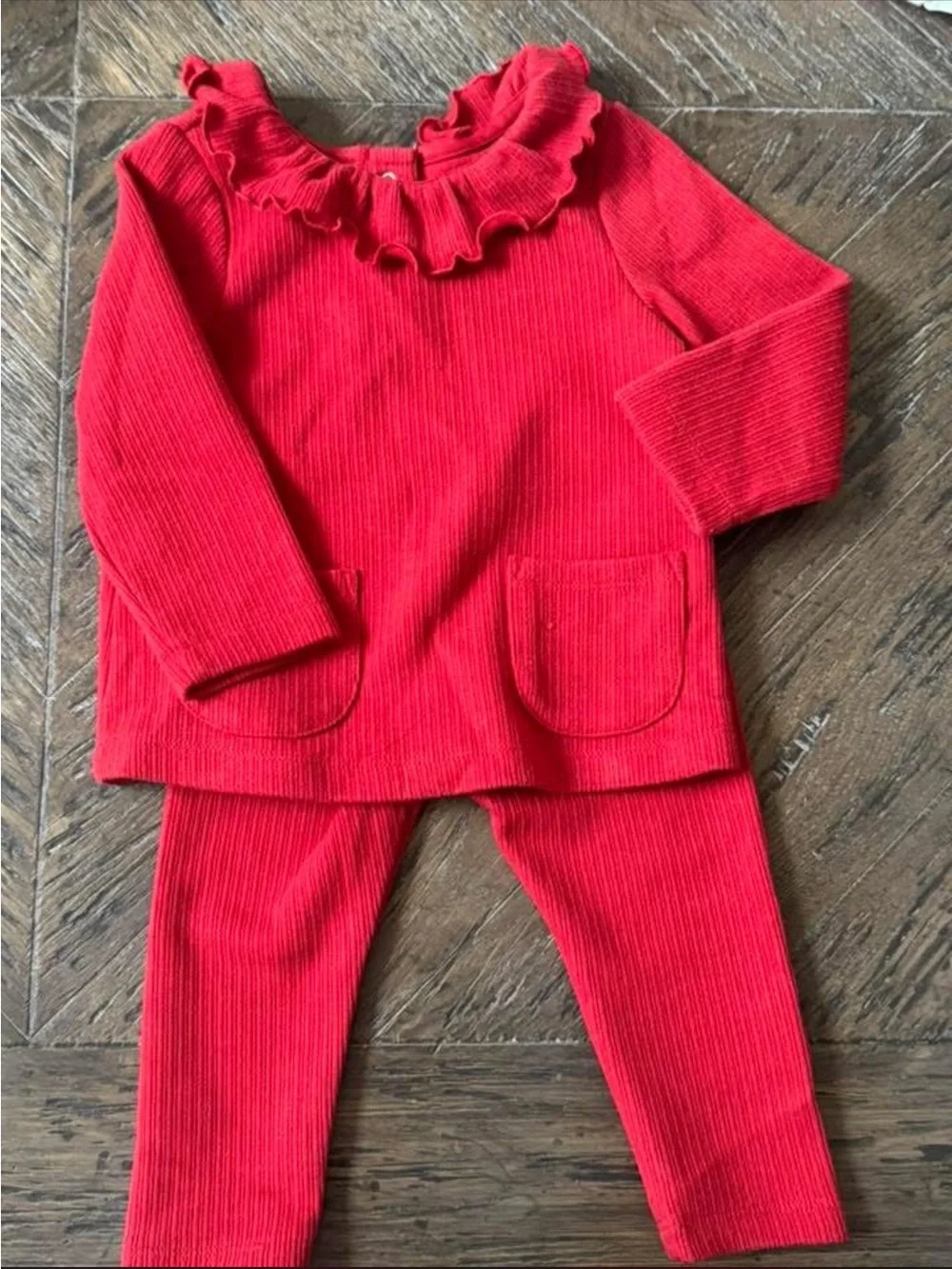 Cloud Island Red Ruffle Neck Top & Leggings Set